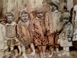 “Immigrant Children, 1890s,” oil on canvas (14x20), 2009, (Offered at $2,200)